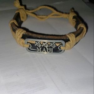 Specialty made Maui bracelet with leather and hemp